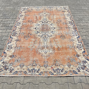 Large Oushak Rug, Large Turkish Rug, Vintage Area Rug, Living Room Rug, Saloon Rug, Muted Rug, Bedroom Rug, Handmade Wool Rug, 5 x 8 ft