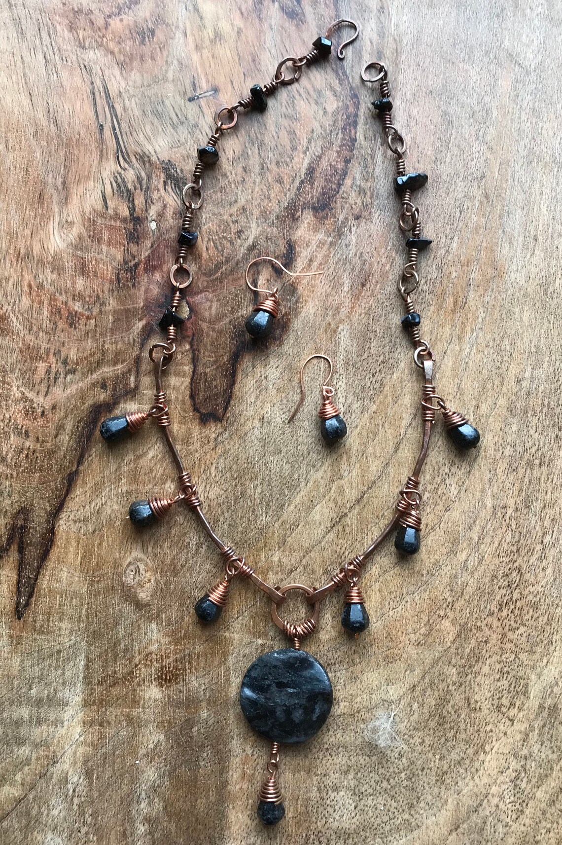 Black Jasper Handwrought Copper Wire Black Semiprecious Etsy