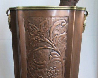 FINAL Close Out.  Solid Copper Umbrella Stand Embossed 20"H X 7.75"  LIMITED stock.