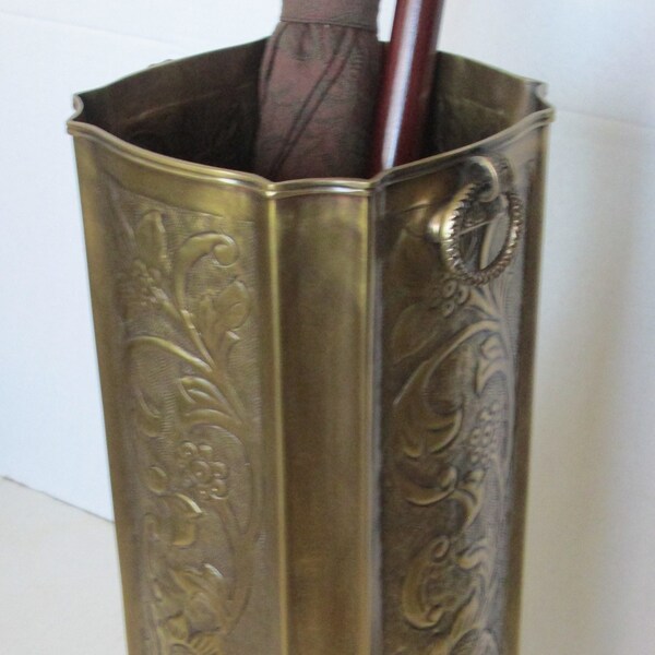 FINAL Close Out! Solid Brass Umbrella Stand Embossed 20"H x 7.75"W