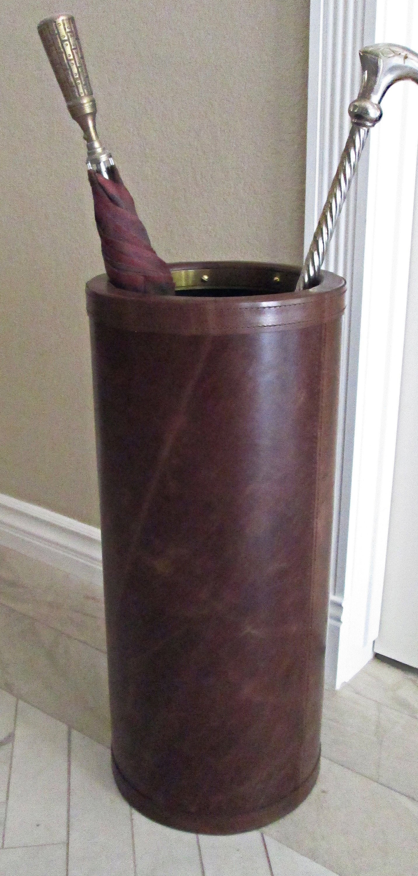indoor umbrella holders on Leather Umbrella Stand Large 10 25w X 24h On Sale Etsy