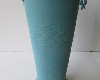 New Year SALE!! Fish Umbrella Stand Embossed Aluminum 21"H x 9"W with cast aluminum drip pan + weighted base