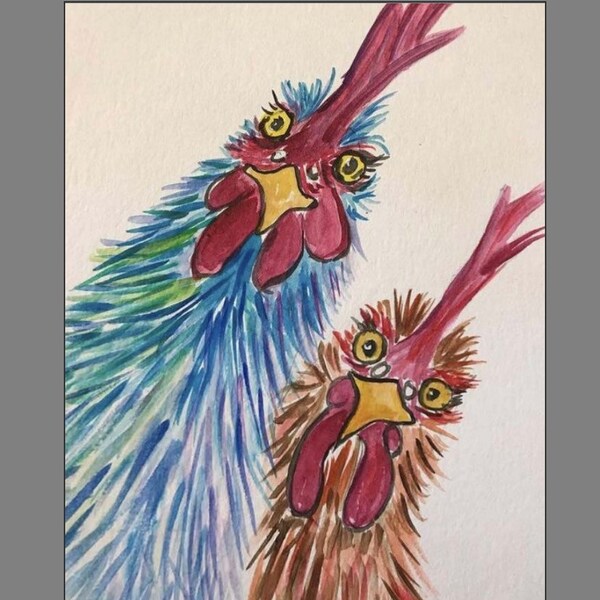 Two funky chickens notecard