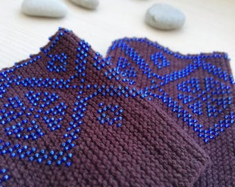 Handgemachte Perlen Pulswärmer aus Merinowolle: Boho Chic Handschuhe