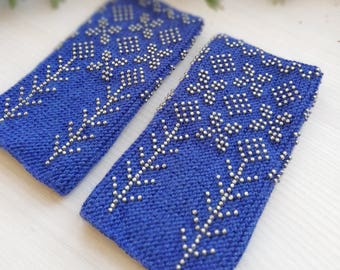 Handgefertigte Wolle Pulswärmer: Perlen Boho Fingerlose Handschuhe