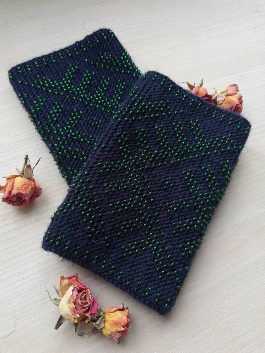 Beaded Cuff, Beautiful Merino Wool Wristband, Handmade Wrist Warmers