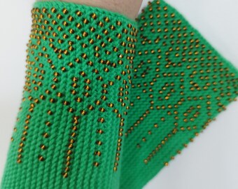 Handgemachte Perlen Merino Wolle Pulswärmer - Boho Chic