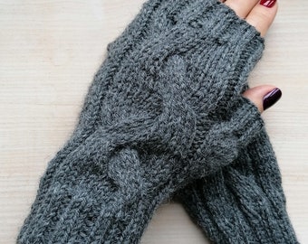 Handgefertigte Pulswärmer aus Alpakawolle, gestrickte fingerlose Handschuhe