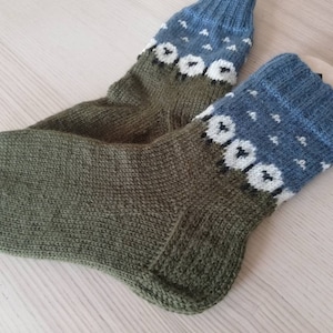 Sheep - Patterned socks, Wool winter socks - wool accessories - warm socks - handmade - hand knitted - colorful - slipper socks - knit socks