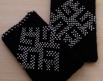 Handgemachte Perlen Wolle Pulswärmer: Schwarze Boho Handschuhe