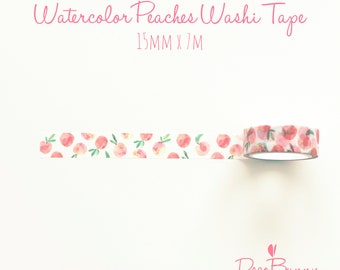 Watercolor Peaches Washi Tape - Fruit Planner Tape - Bullet Journal Accessories - Masking Tape - 15 mm x 7 m - Sample or Full Roll