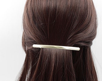 Long and thin hair barrette in brushed gold metal 10.5cmx0.7cm