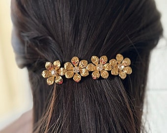 Barrette cheveux fleurs 9.5cm, en métal doré, accessoire cheveux