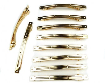 10 "Clip Paris" barrettes 7cmx0.6cm, gold or silver metal, hair accessory