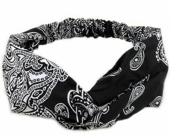 Crossed hairband, bandana print fabric