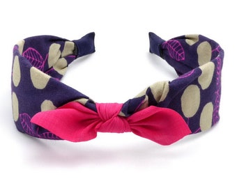 Polka dot fabric bow headband - fuchsia