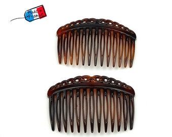 Set mit 2 seitlichen Haarkämmen, hergestellt in Frankreich, 7 cm