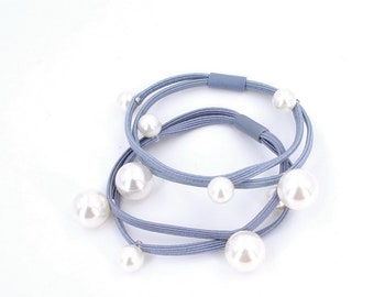 Accessoire cheveux, élastiques cheveux avec 5 perles cloutées bleu