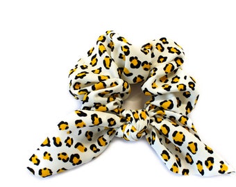 Gros chouchou élastique cheveux noeud, accessoire cheveux, motif leopard - jaune