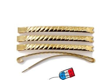 Set of 4 Fildor gold twisted metal hair barrettes Made in France 5.8cm