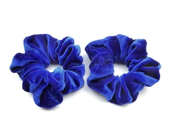 Lot de 2 chouchou scrunchie velours bleu roi, 8cm