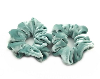 Lot de 2 chouchou scrunchie velours vert mint, 8cm