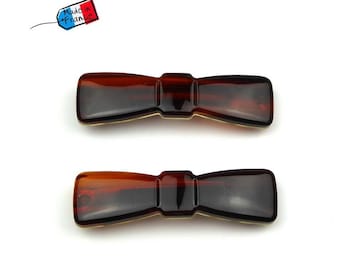 Set of 2 French-made hair clips 6.4cm - brown