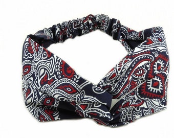 Crossed hairband, bandana print fabric