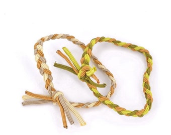 Elastiques cheveux tressés ou bracelet lot de 2pcs -  jaune / beige