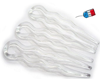 6 transparent hairpins made in France 8.8cm