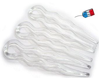 6 transparent hair pins made in France 8.8cm