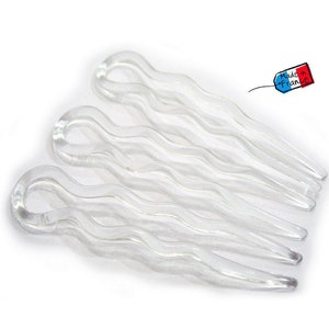 6 forcine per capelli trasparenti prodotte in Francia 8,8 cm