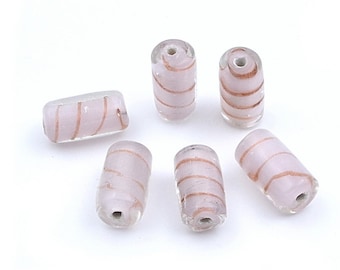 10 cylindrical glass beads 20mmx10mm pale pink