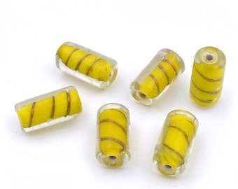 10 cylindrical glass beads 20mmx10mm yellow
