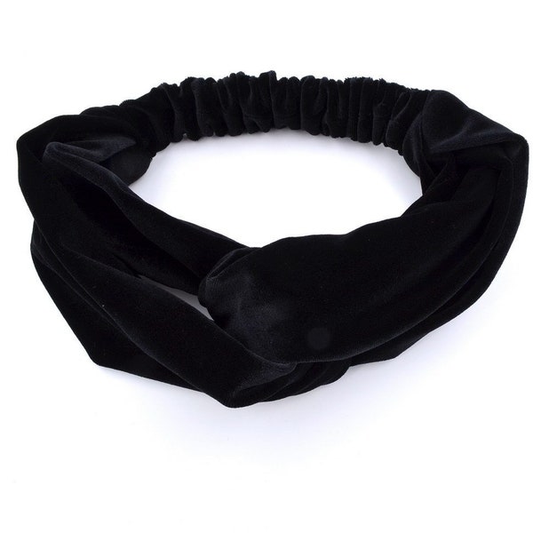 Accessoire cheveux, bandeau serre tête headband croisé en velours noir