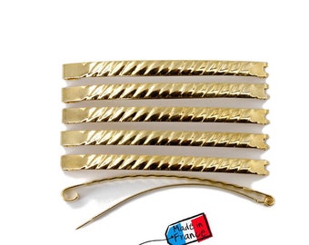 Set of 12 Fildor gold twisted metal hair barrettes Made in France 5.8cm