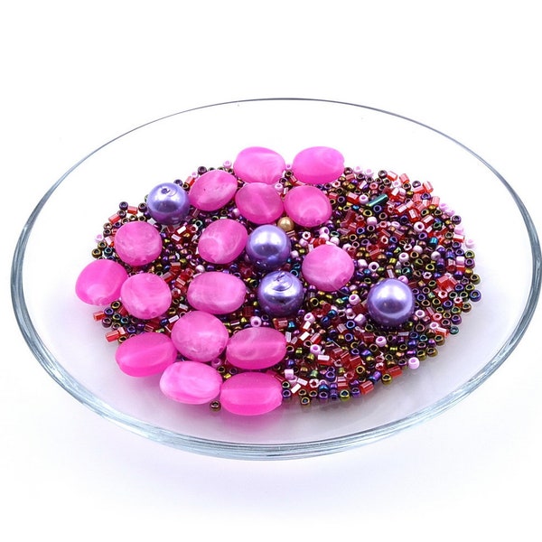 Assortiment de perles acrylique fushia