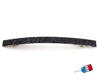 Hair barrette Made in France fine sequins long 10cm - black