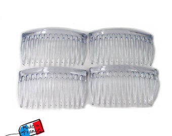 Set of 4 transparent side combs Made in France 7cm, hairdressing accessory