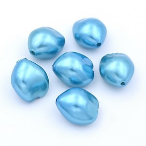 Set of 10 pearly acrylic heart beads 27x22x17mm - blue