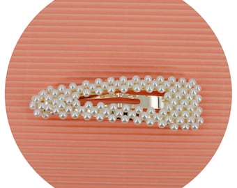 Hair accessory, 6.5cm pearl hair clip barrette / pearl clic clac hair clip