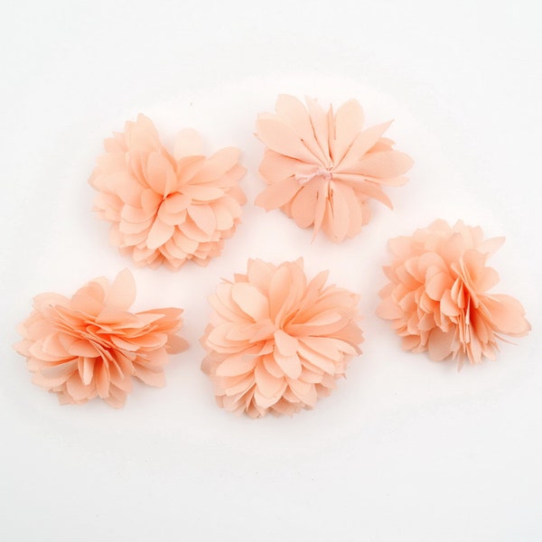 小さなサテン生地の花5個セット - サーモン
