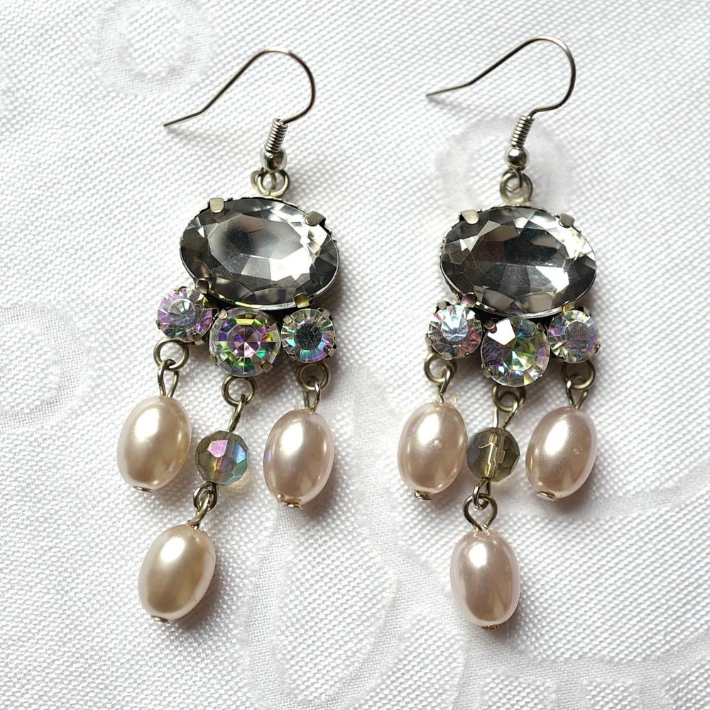 Boucles D’oreilles Pendantes Vintage – Perles & Métal – Style Rétro Fantaisie Avec Dormeuses