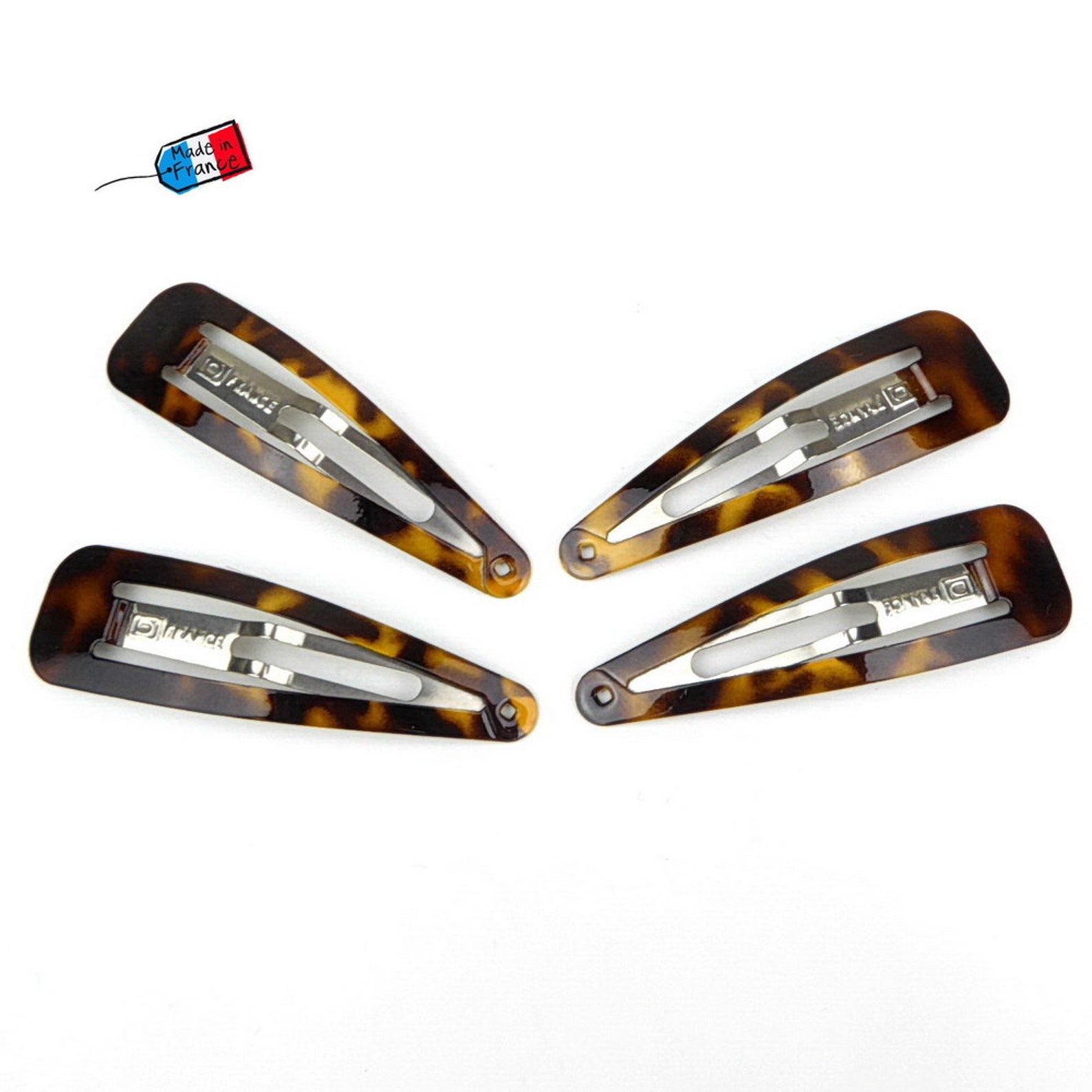 Lot of 4 hair clips click clack Made in France 7cm brown scale Etsy