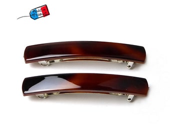 2 grandes barrettes cheveux classique rectangulaire "Made in France" 10cmx1.6cm marron marbré