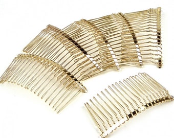Set of 10 gold-plated side combs, 20 teeth, 8cm