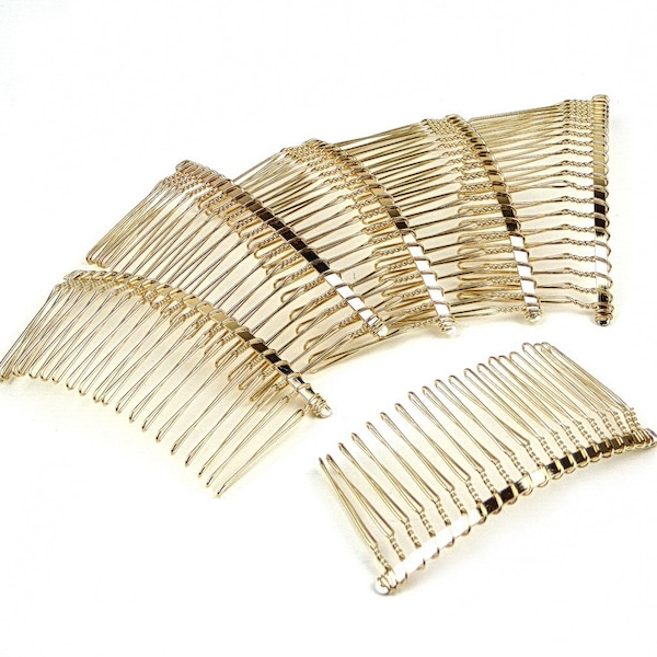 Lot de 10 peignes de côté doré 20 dents 8cm