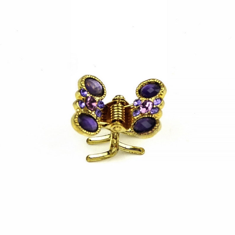 Petite pince cheveux crabe en métal doré et strass 2cmx1.7cm Violet