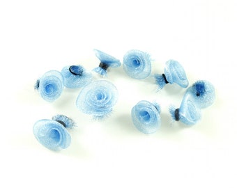 Lot de 50 petites fleurs en tissu organza bleu environ 12mm