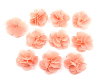 Lot de 10 petites fleurs en tissu voile saumon